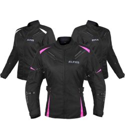 ALPHA CYCLE GEAR ALL SEASON WOMEN MOTORCYCLE JACKET WATERPROOF RIDING WITH CE ARMOUR (BLACK, Pink Small)