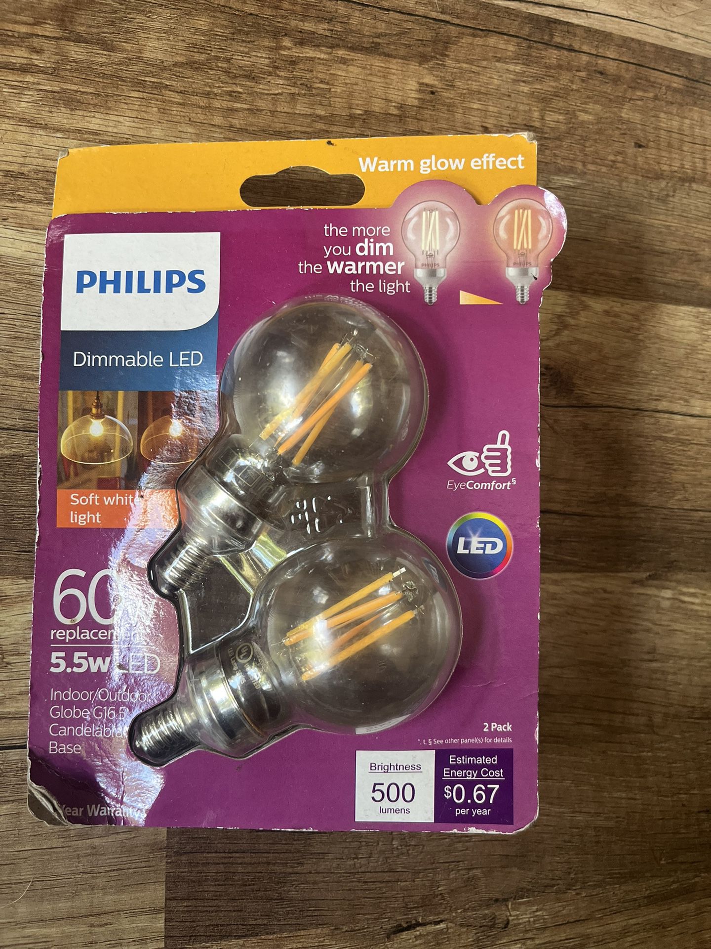 Phillip’s  dimmable globe LED soft white light