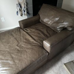 Crate And Barrel Leather Chaise Lounge Chair 