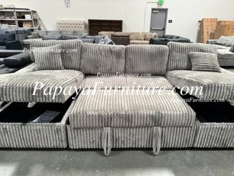 NEW Sectional TWO LARGE STORAGE CHAISE LOUNGE Pullout Sleeper Bed Left and Right Big Couch Brown Taupe Gray Fabric Grey Sofa Sofabed Couch Set 