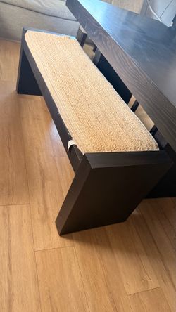 Dark Wood Bench with Woven Seat