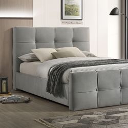 Bed Frame & Mattress. Queen Size Bed Frame Merced Grey Linen With Button Tufting Upholstered Bed Frame