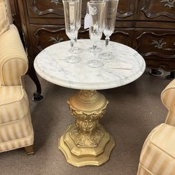 Vintage Round Marble End Table