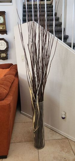 Tall Glass Cylinder Vase with Decorative Branches