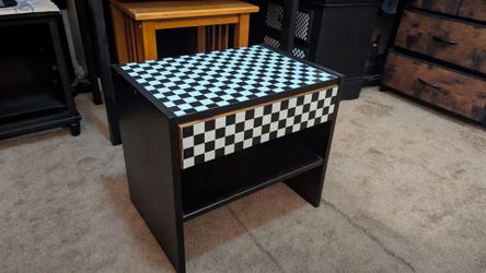 Black and white  Checkered Nightstand with Drawer