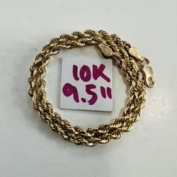 10K Yellow Gold Ankle Bracelet For Wedding 9.5 Inches Long 
