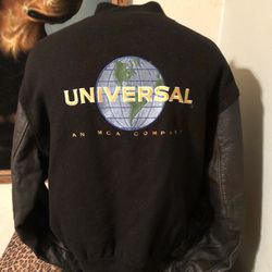 Vintage Universal Pictures Studios MCA Genuine Leather Wool Varsity Jacket Adult XL