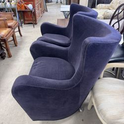 Pair of Mid-Century Distinct purple-blue velvet wingback chairs - No rips or tears. 