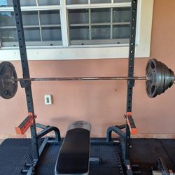 Weight Set, Bench Squat Rack With Pull Up Bar