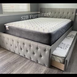 Full/twin Size Grey Trundle With Orthopedic Mattress 