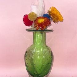 Art Glass Hand Blown Little Green Bud Face, Thick Base 5 Inches Tall