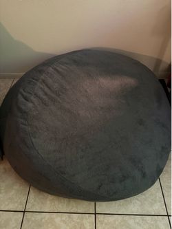 Large gray plush bean bag chair