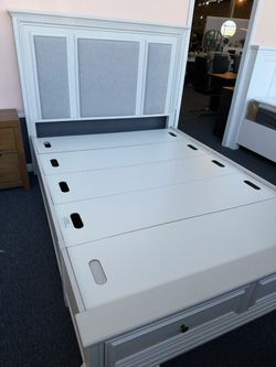 White Wood Queen Bed Frame ，$480