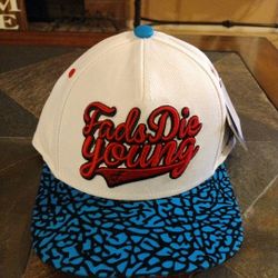 New Flat Fitty Snapback Cap W/Logo "FADS DIE YOUNG" RED WHITE BLUE 
