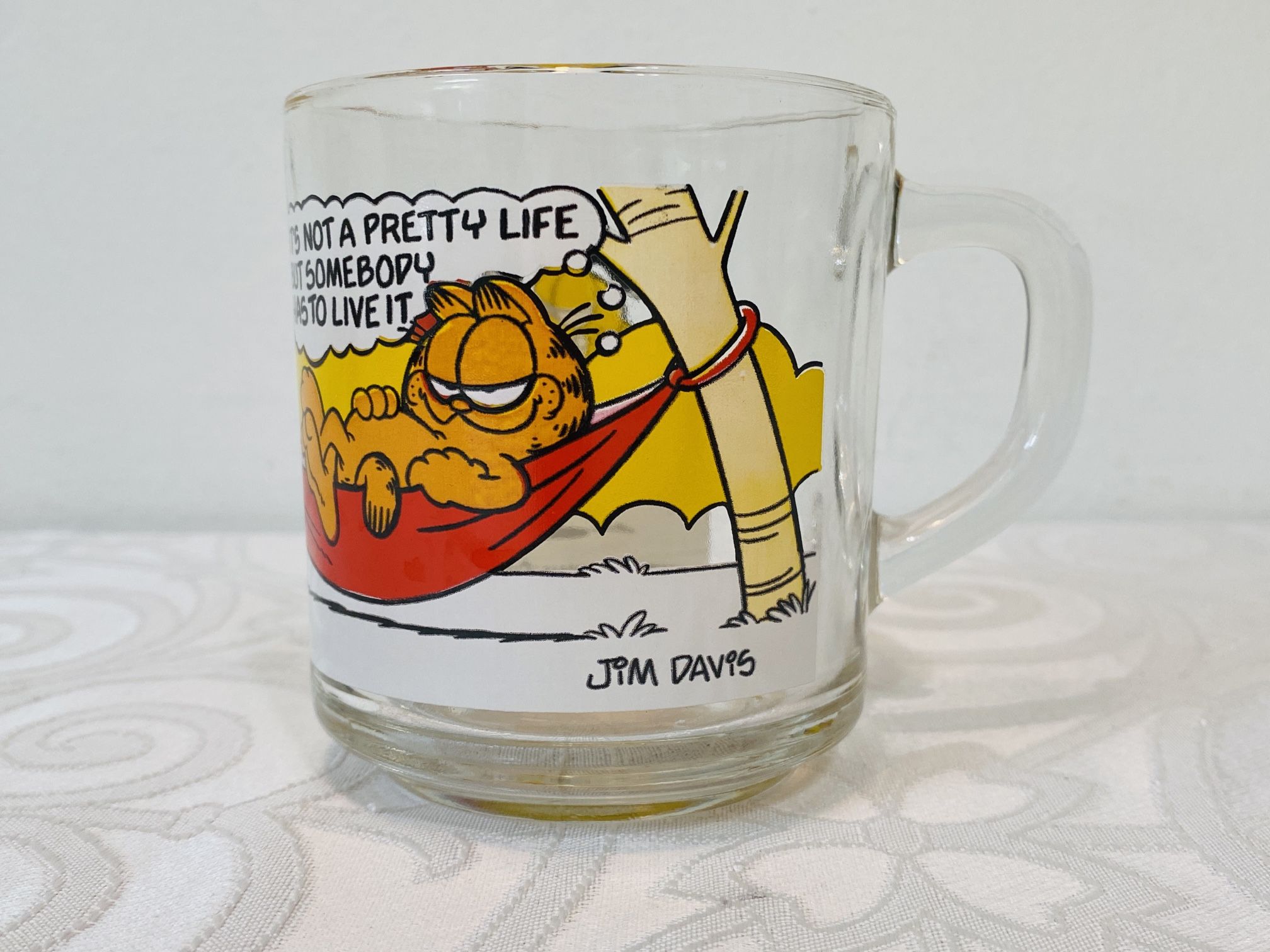 VNTG GARFIELD MCDONALD'S GLASS MUG "IT'S NOT A PRETTY LIFE..." 1978 EUC