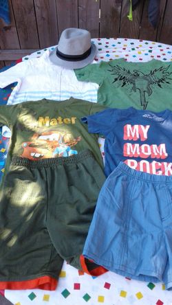 Size 5T Hat 1 collard shirt 3 shirts 3 Shorts