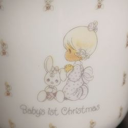 Babys First Christmas Precious Moments Mug-Keepsake-Ceramic Girl & Bunny Mug-New