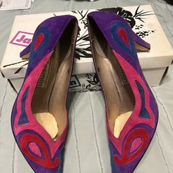 Woman’s Jasmin Brand 4” Heel Suede Multicolored Shoes Sz. 8