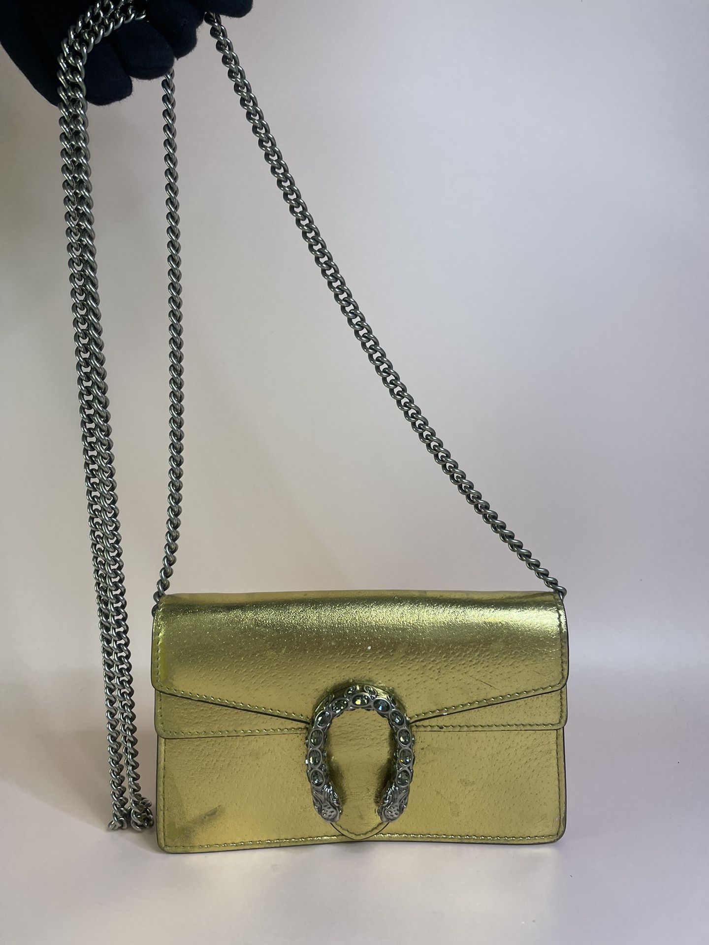GUCCI Metallic Calfskin Super Mini Dionysus Shoulder Bag Gold
