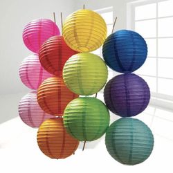 Brand new 12pcs 12” assorted multi color round paper lanterns for wedding, birthday, bridal shower, baby shower, festival events supplies