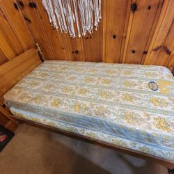 Single Wooden Bed Frame + Box  Spring + Mattress