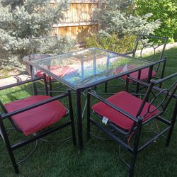 Outdoor Patio Furniture Set Table 4 Sliding Chairs W Cushions