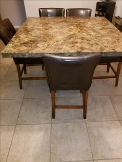 Complete 6-Pc Steve Silver Montibello Marble Top Counter Dining Set (Table & 5 Chairs)