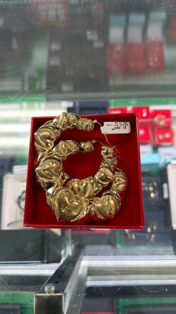 10k Gold Heart Bangle Hoop Earrings 17.2g