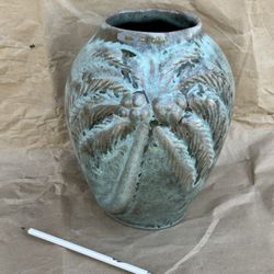 vintage signed jamaican glazed pottery vase