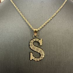 10kt Yellow Gold Initial S Pendant Necklace 