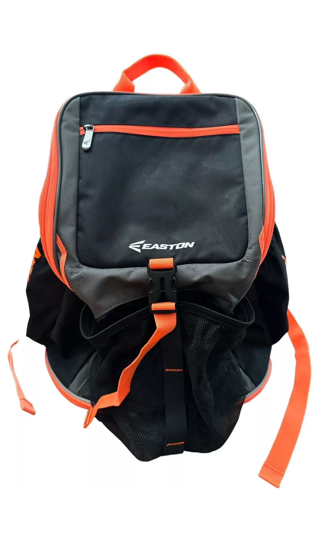 Easton Baseball Equipment Backpack Bag Black and Orange Mesh Zippers 5 Pockets