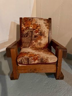 Vintage Wood Armchair with Floral Cushions