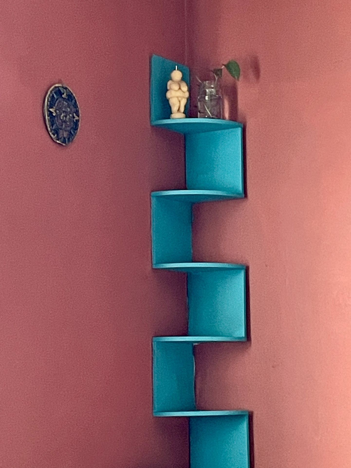 Teal , 5 Shelf , Corner Bookshelf For Sale
