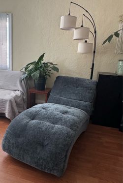 Like New Gray Tufted Chaise Lounge Chair- OBO