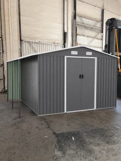(New in box need assemble) 10’ L x 12’ W x 6.’ H  galvanized steel Metal Storage Shed Outdoor Garden Backyard 10’x12’ Storage