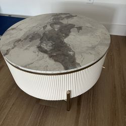 Round Cream And  Marble Coffee Table