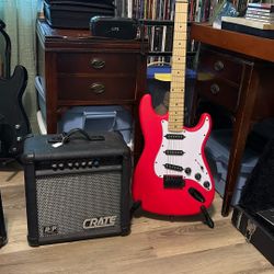 Leo Jaymz Neon Strat Style Guitar And Crate Amp