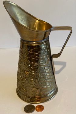 Vintage Metal Brass Serving Pitcher, 8 1/2" Tall, Made in England, Quality Pitcher, Kitchen Decor, Table Display, Shelf Display