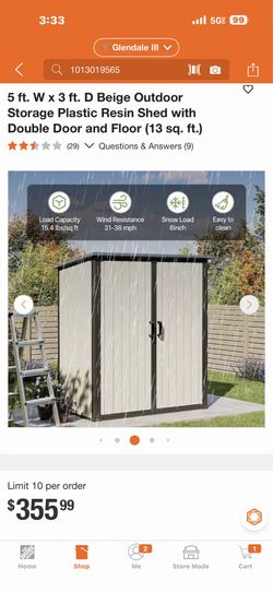 5 ft. W x 3 ft. D Beige Outdoor Storage Plastic Resin Shed with Double Door and Floor (13 sq. ft.)