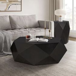 #1 Hanniel by Acme Contemporary Wood Hexagonal Coffee Table in Antique Black