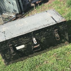 Vintage Military Foot Locker Trunk .