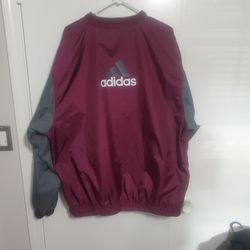 Vtg 90s Adidas Reversible Windbreaker Pullover EUC Maroon Grey Dual YKK 28x32