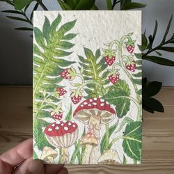 Mushroom Greeting Card, Wildflower & Herb Eco-Friendly Greeting Card | Recycled Paper Gift for Garden Lovers