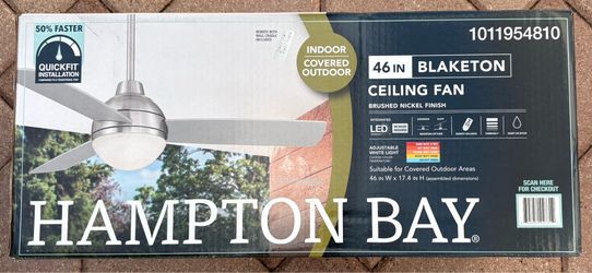 Hampton Bay Blaketon 46” Indoor/Outdoor LED Ceiling Fan Brushed Nickel