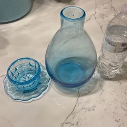 Blue Glass Vase And Candle Holder 