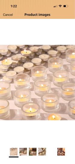 30Pcs Clear Tealight Candle Holder with 32pcs Tea Light Candles, Ribbed Votive Candle Holders Glass for Table Centerpiece, Wedding Decor, Home and Hol