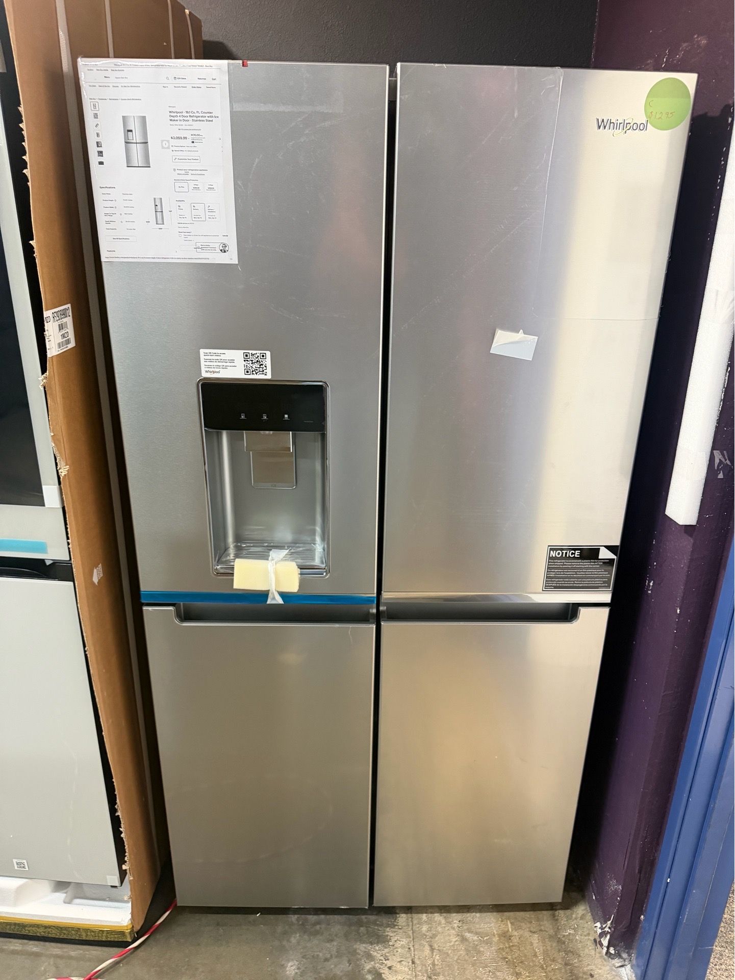 Whirlpool 4 door refrigerator with water and Ice