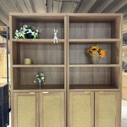 Brand new 71" Tall Bookshelf 5 Tier Rattan Boho Bookcase with Doors Storage Large Book Case Shelf Farmhouse Bookshelves Library Book Shelves for Livin