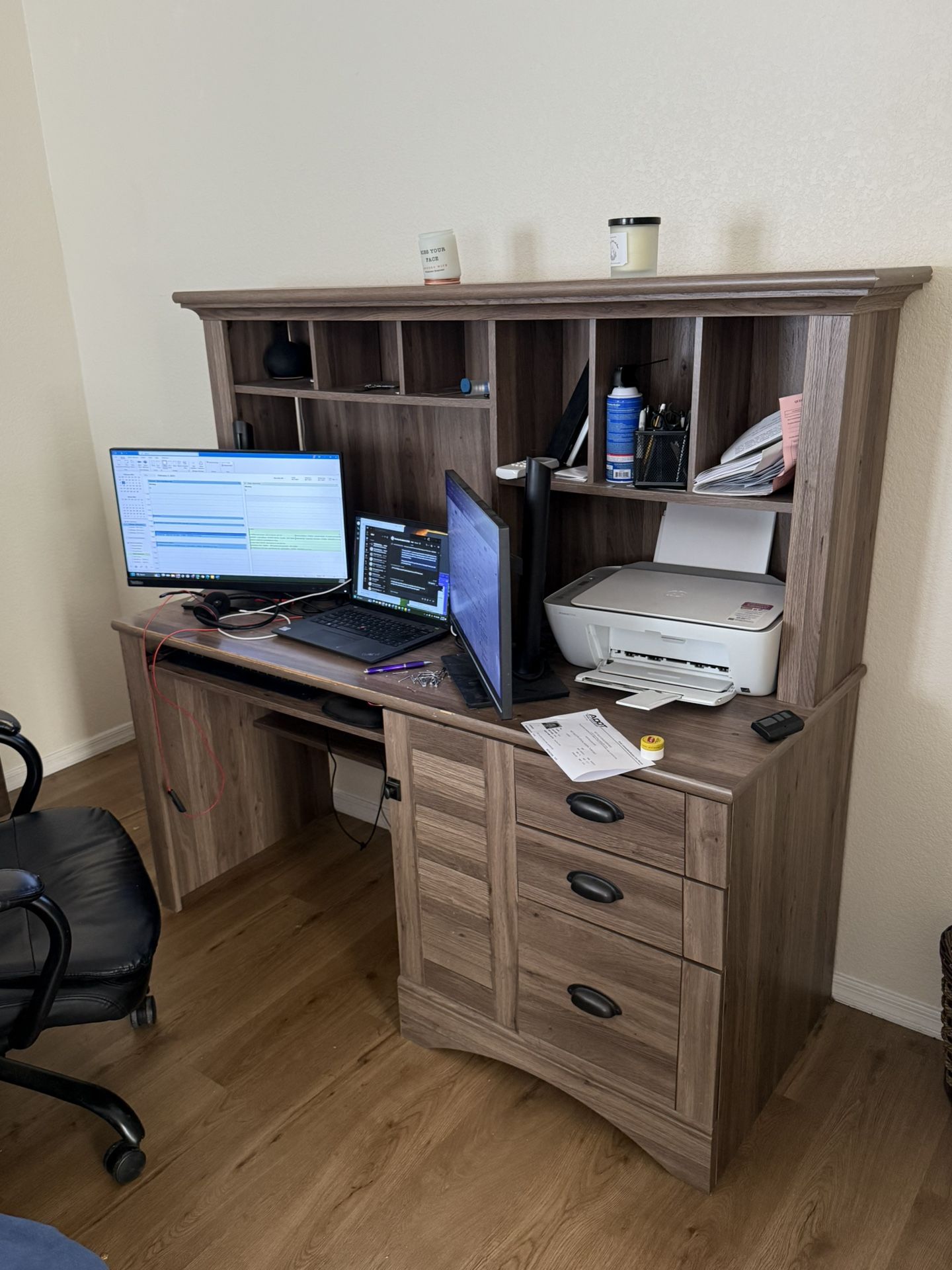 Rustic brown Computer Desk W/ Hutch