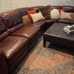 Custom Brown Leather 5-piece Sectional Couch